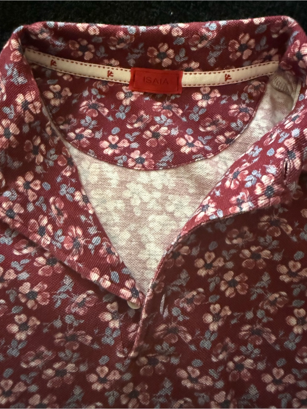 Isaia Burgundy Floral Polo with Pink and Blue Accents